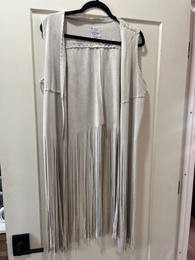 Blank NYC Cream Fringe Open Vest